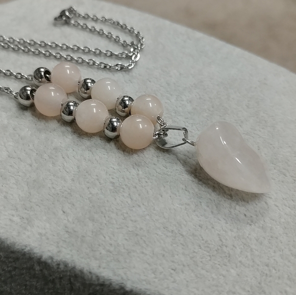Peach Aventurine Rose Quartz Necklace Natural Gemstone Pendant Stainless-Steel - Picture 14 of 15